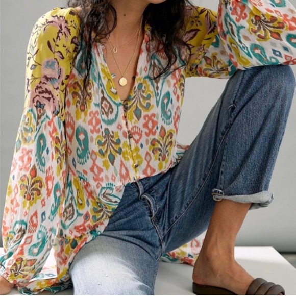 Anthropologie Tops - BY ANTHROPOLOGIE Maureen Babydoll Semi-Sheer Tunic Blouse Cover-Up Size XL